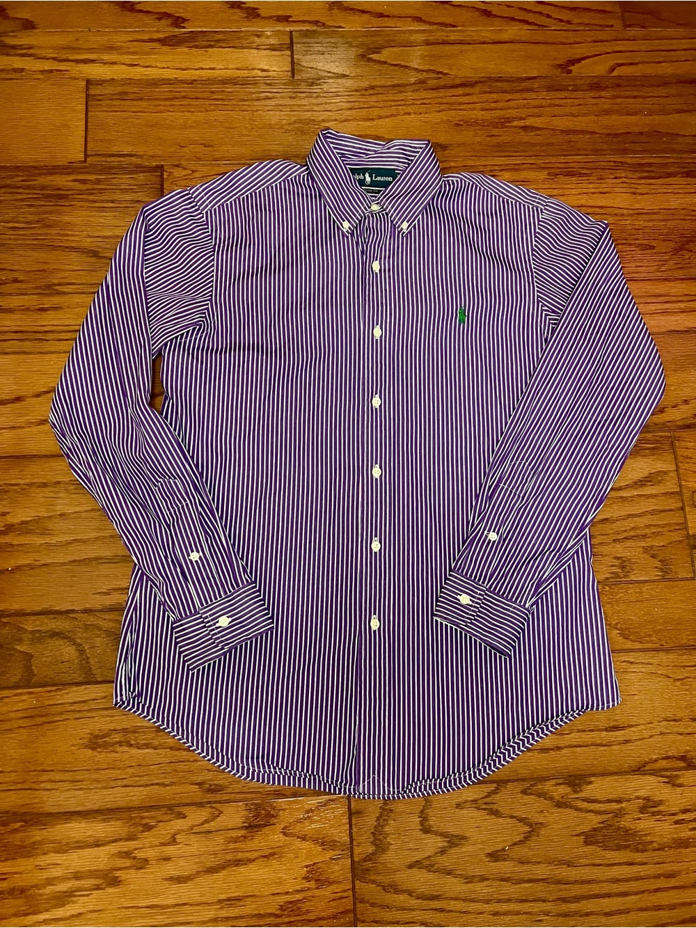 Ralph Lauren Purple White Striped Custom Fit Button Down Shirt Size Medium
